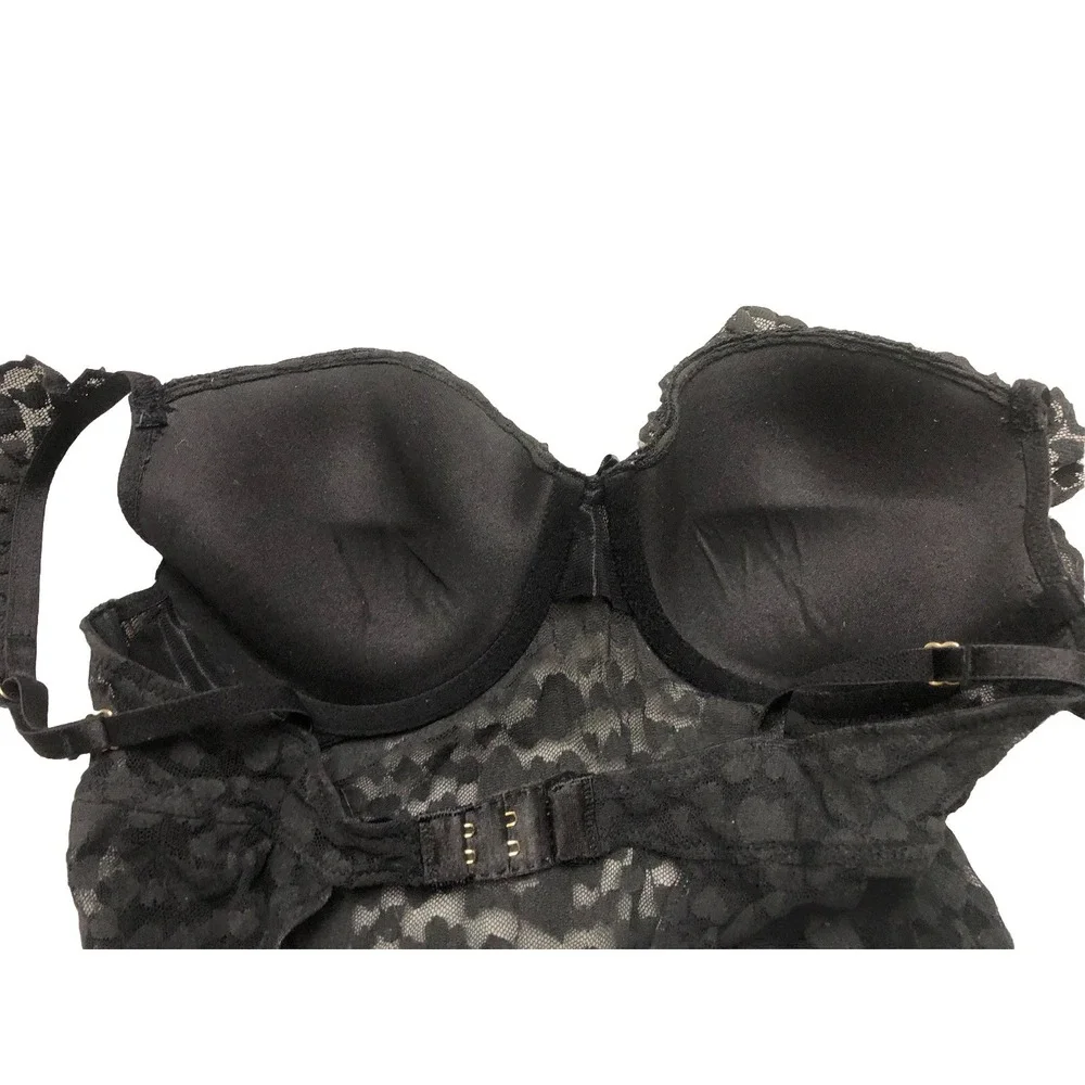Victoria's Secret Nightie L‎ Black The Lacie Hearts Lace Chemise Stretch Sheer